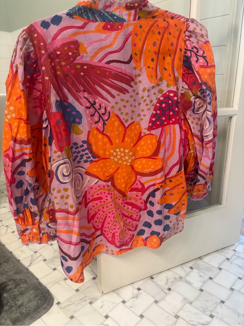 FARM Rio Pink & Orange Tropical Ruffle Button-Down Blouse - Picture 2 of 2